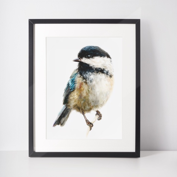 Watercolor Chickadee Bird Portrait Wall Art Print, Unframed - Charming Nature - Picture 3 of 7